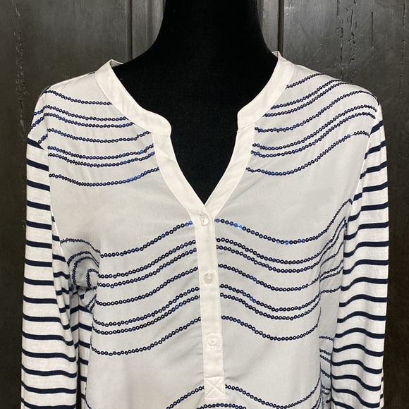 Chico’s sequence white/blue stripes Tunic -  Size 1 - Picture 4 of 12